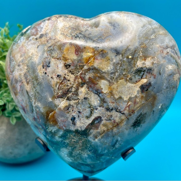 XL Gorgeous Ocean Jasper ❤️ Heart Druzy including stand 1lb 14oz - Picture 4 of 8